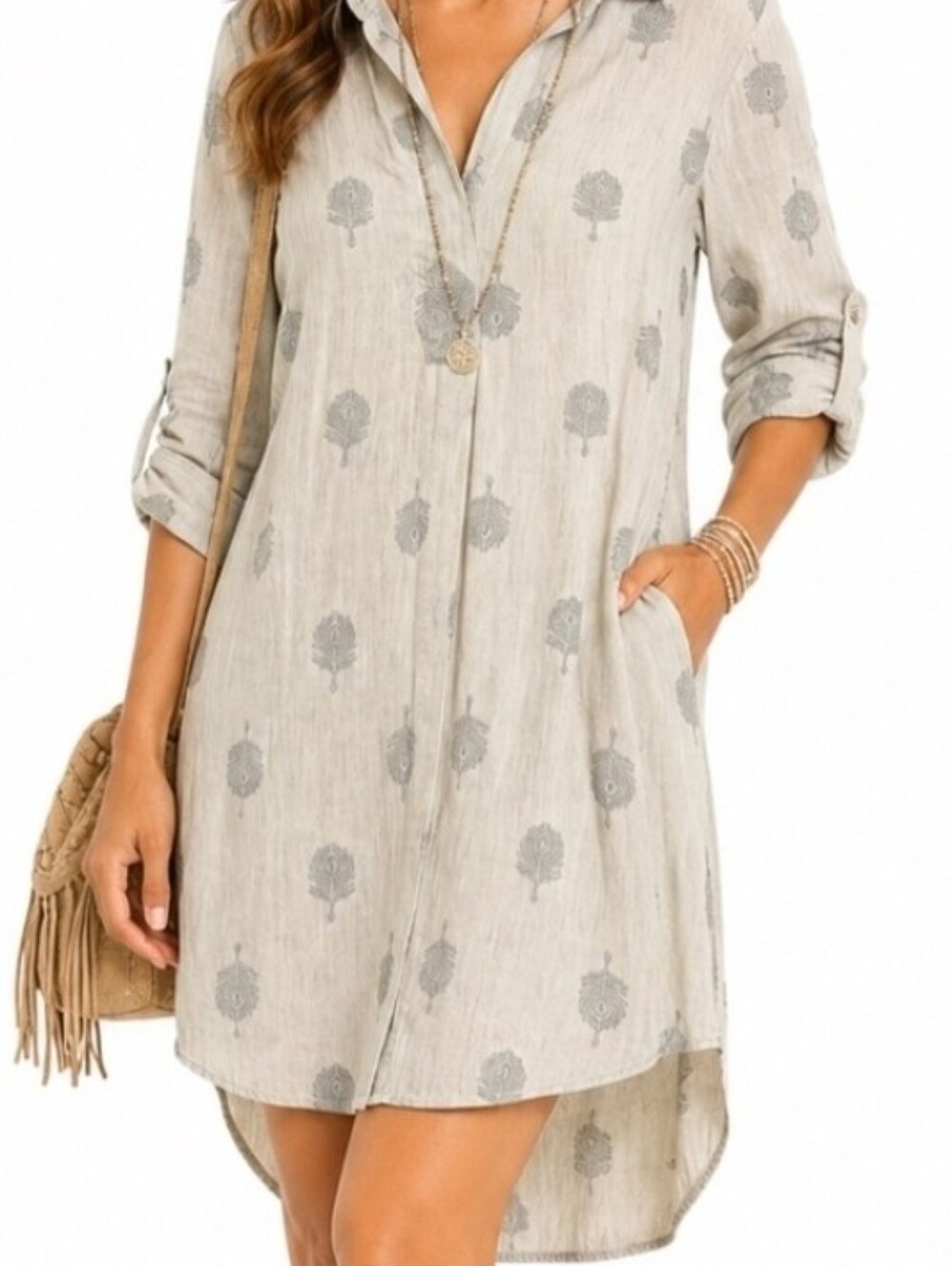 Soft Surroundings Gray Embroidered Tunic Dress